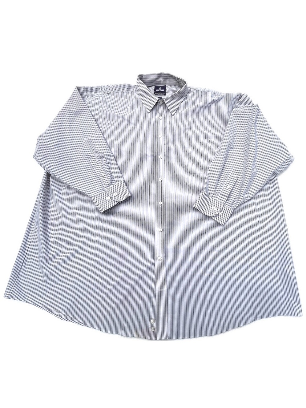 Stafford Men's Blue and White Pinstripe Dress Shirt